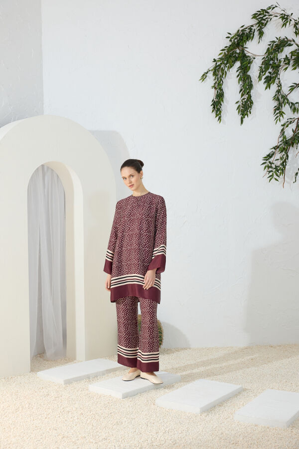 Bordo Desenli Tunik - Aker
