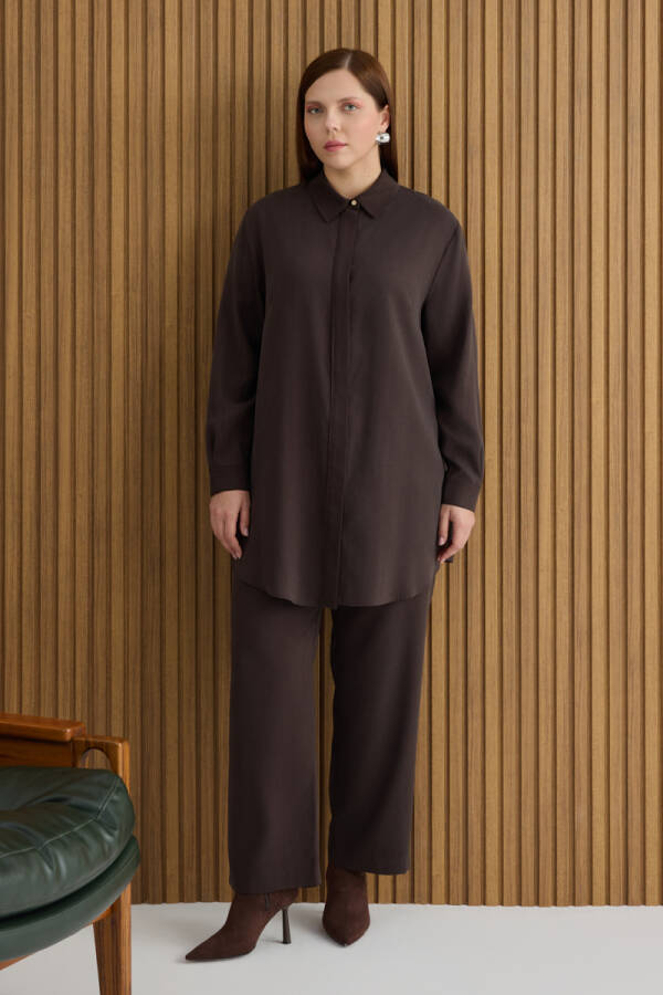 Kahverengi Beli Bağcıklı Tencel Pantolon - Aker