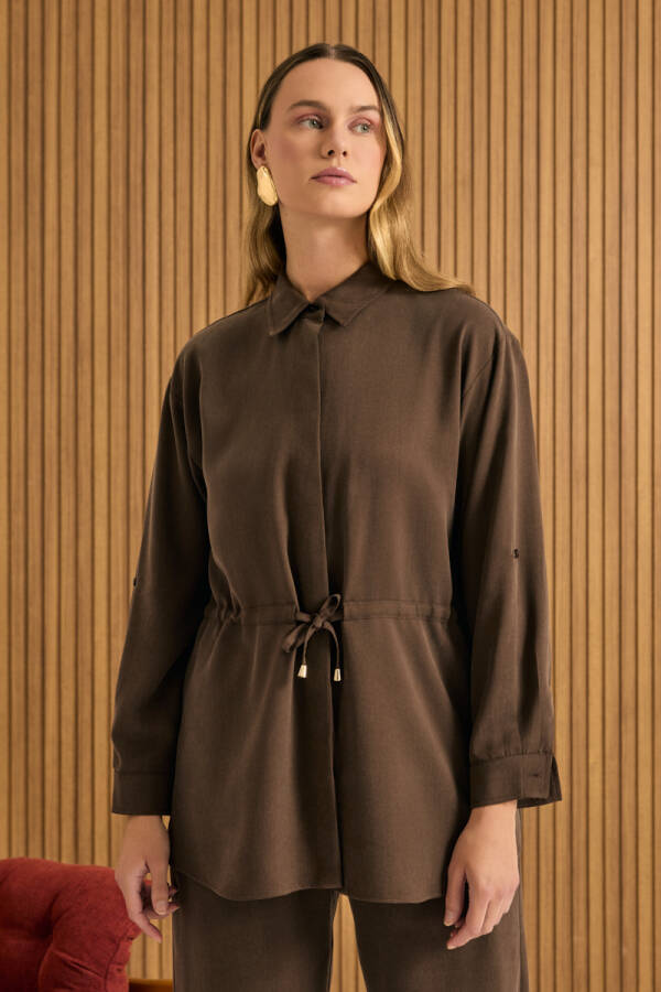 Kahverengi Beli Bağcıklı Tencel Tunik - Aker (1)