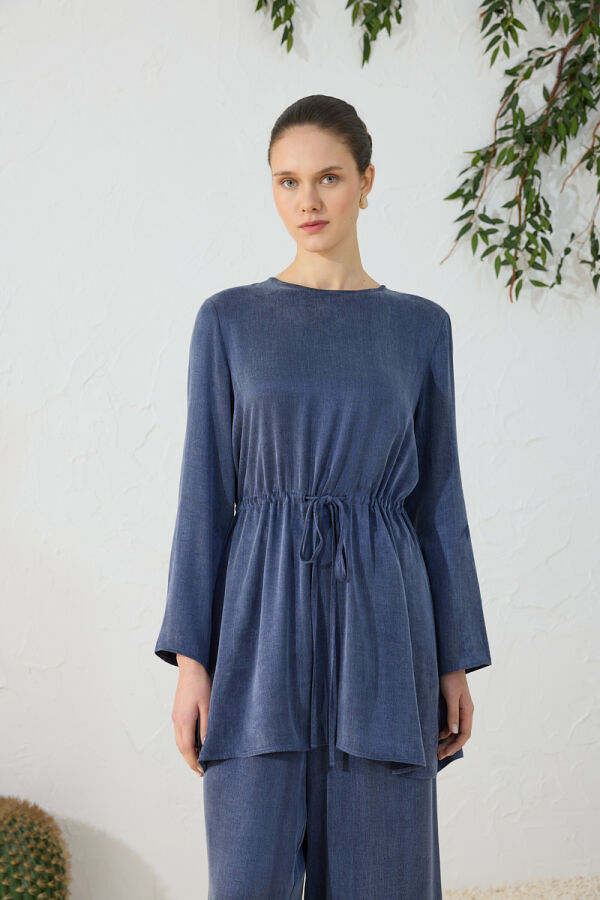 Lacivert Beli Ayarlanabilir Lastik Detaylı Tunik - Aker (1)