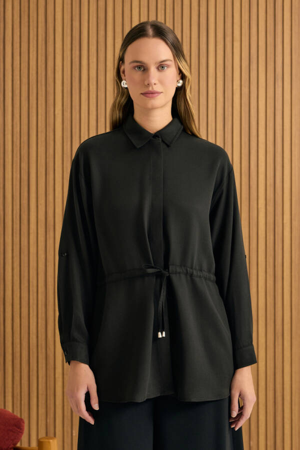 Siyah Beli Bağcıklı Tencel Tunik - Aker (1)