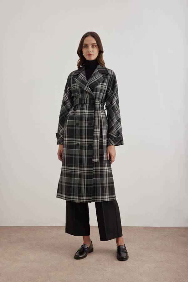 Siyah 18178111 Düğmeli Kruvaze Trençkot - Aker