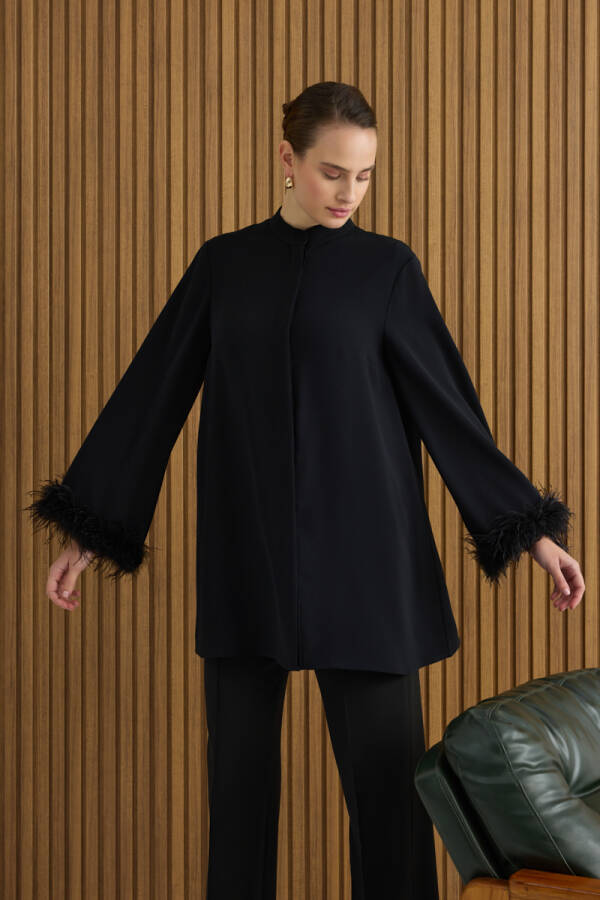Siyah Şerit Tüylü Tunik - Aker