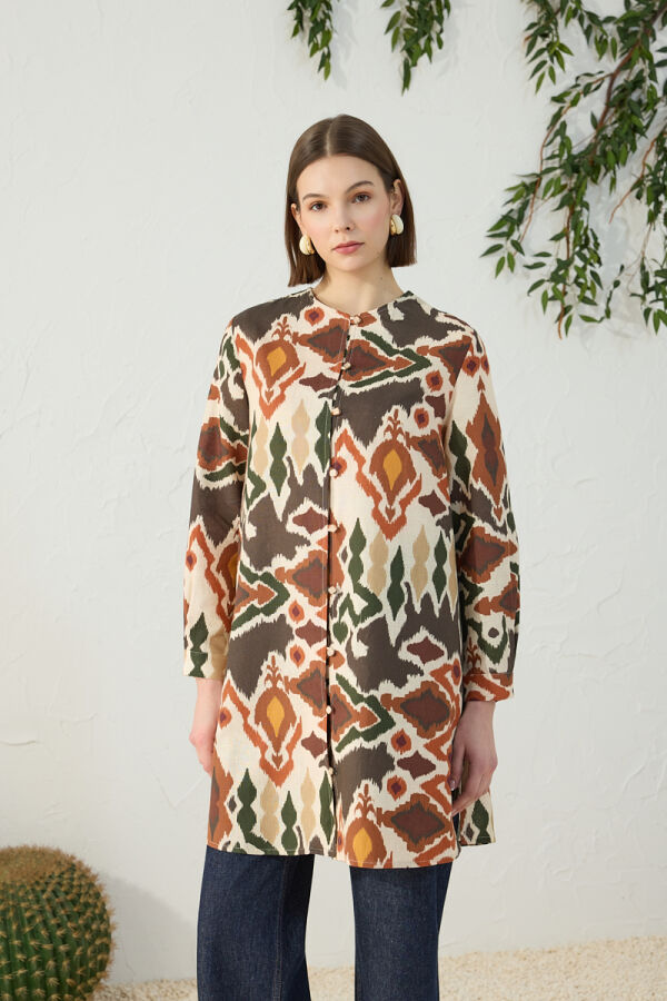 Turuncu Desenli Keten Tunik - Aker (1)